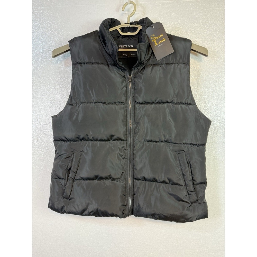 NWT Sweet Look Black Puffer Vest‎ Womens 2XL Fleece Lined Outerwear Zip Up New